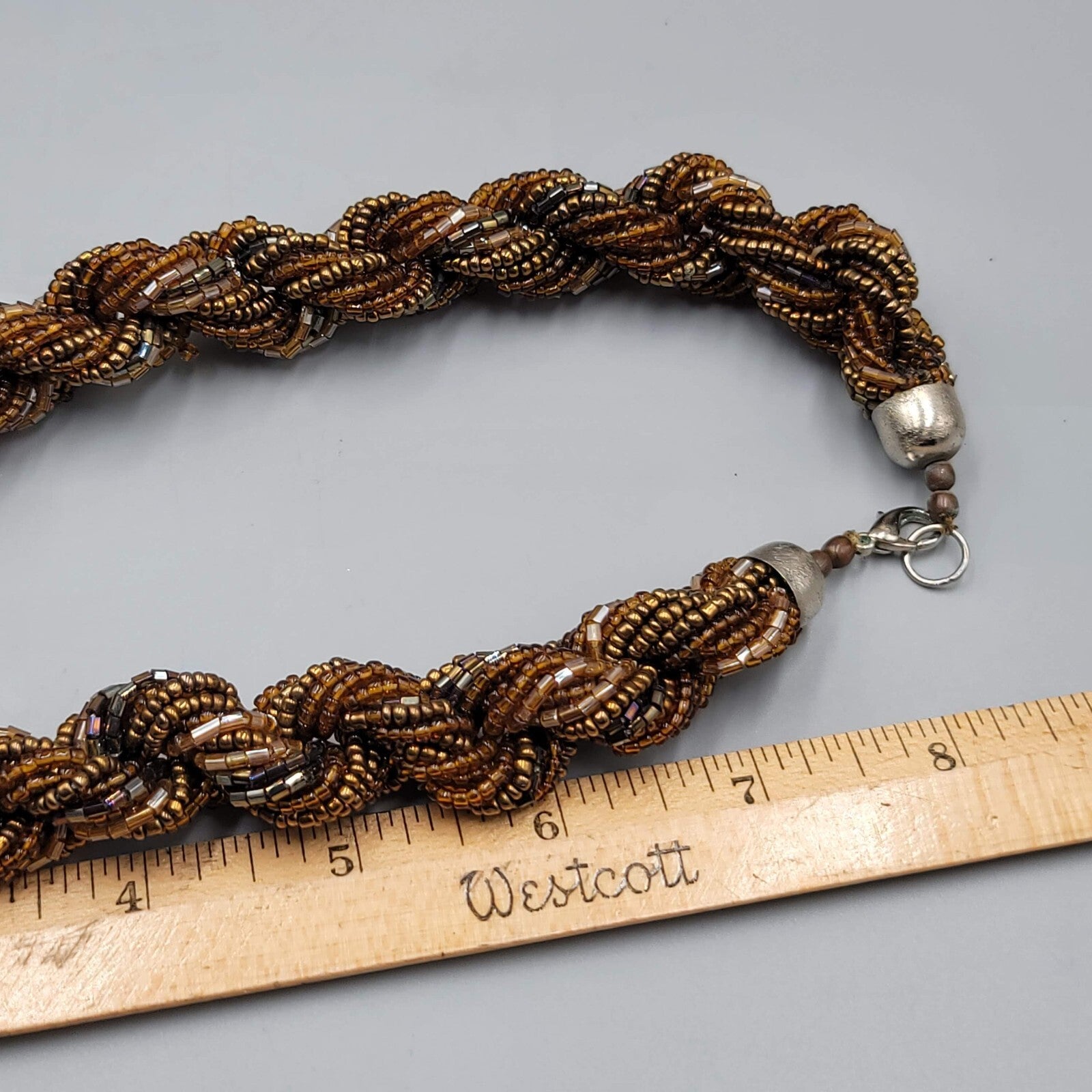 Vintage Brown Seed Bead Twist Necklace Large Statement 20"