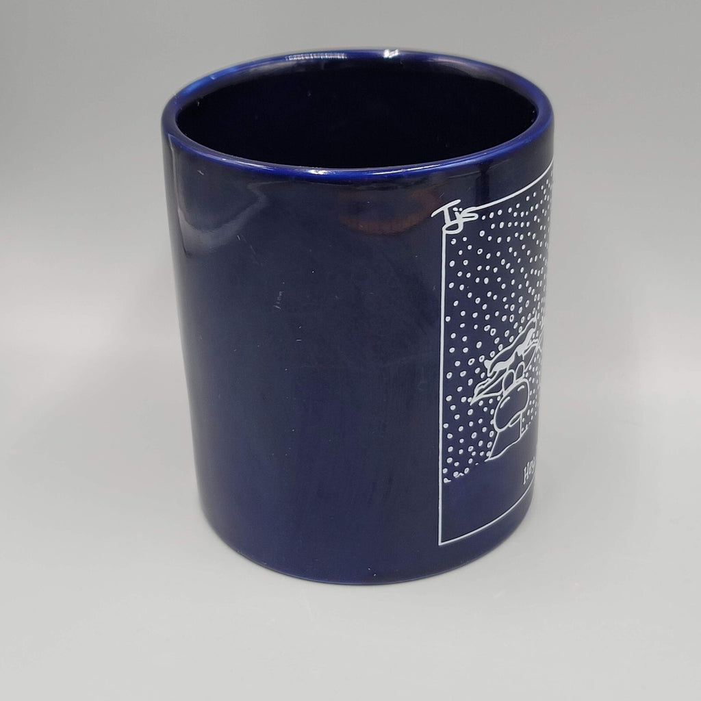 Vintage TJs Lax Coffee Mug Dark Blue Snowing Cows Funny