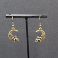 New Cherub Angel Moon Pierced Earrings Bronze tone Dangle 3/4"