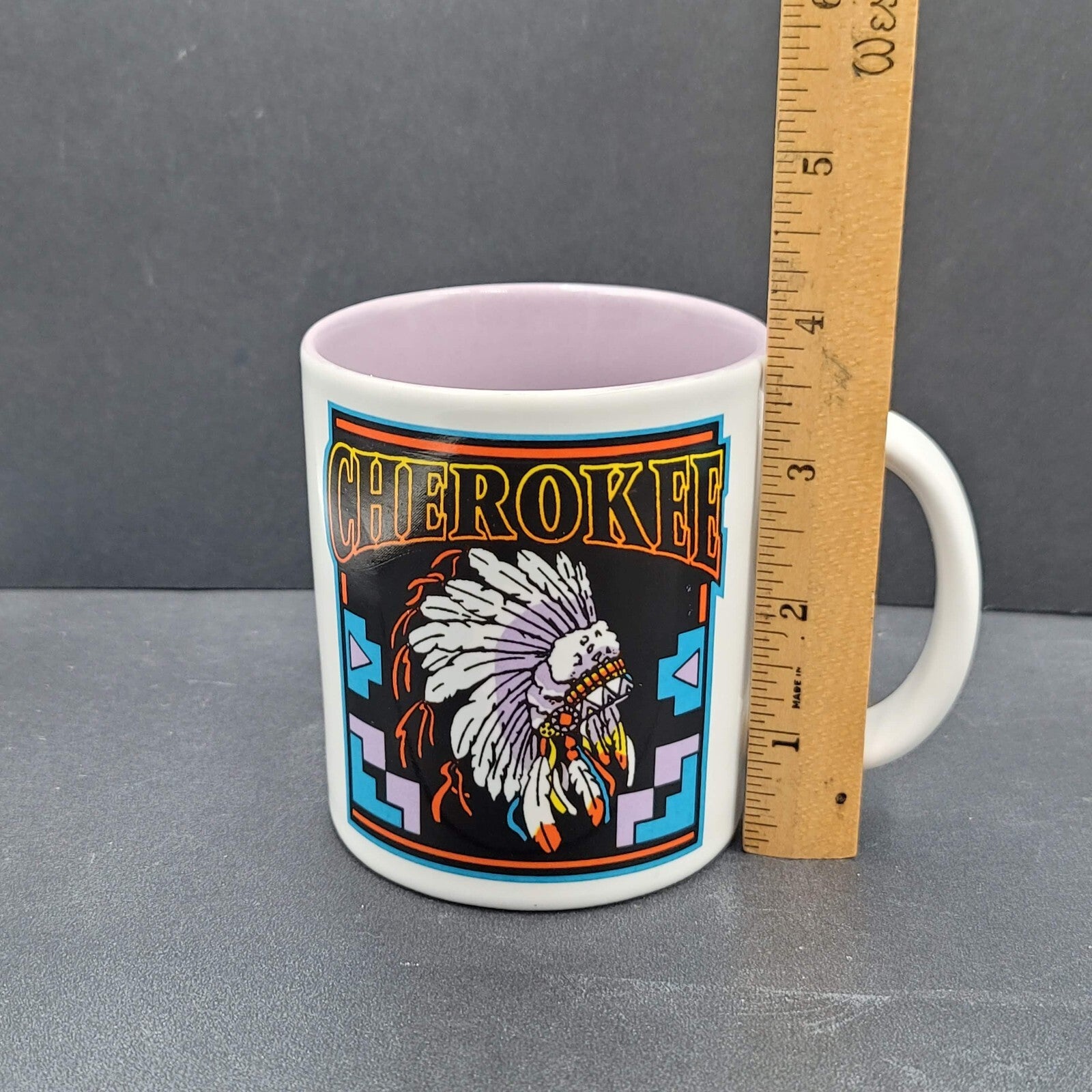 Vintage Cherokee Coffee Mug Souvenir Native American  Purple White