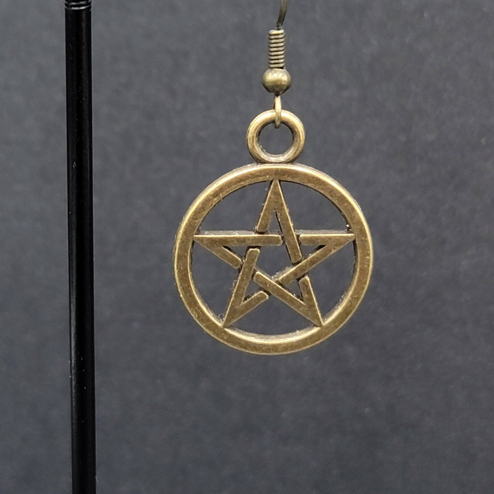 New Pentagram Pierced Earrings Pentacle Star Bronze tone Dangle 1"
