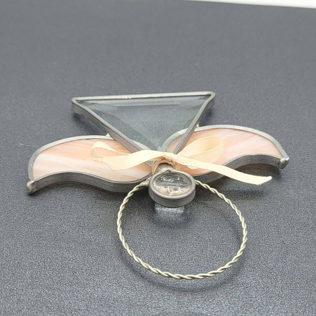 Stained Glass Angel Figurine Ornament 5" x 4 5/8" Sun catcher Peach Pink Wings
