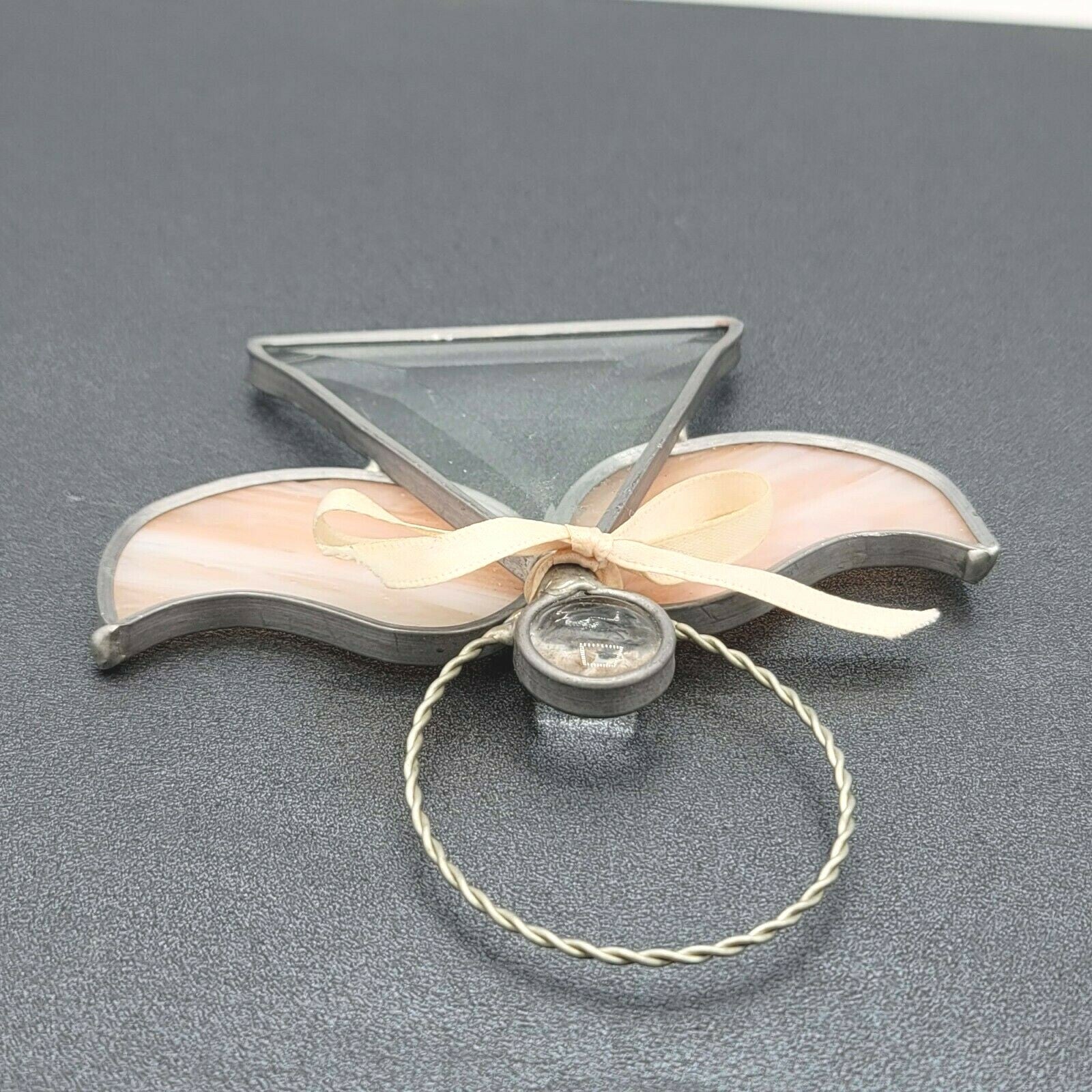 Stained Glass Angel Figurine Ornament 5" x 4 5/8" Sun catcher Peach Pink Wings