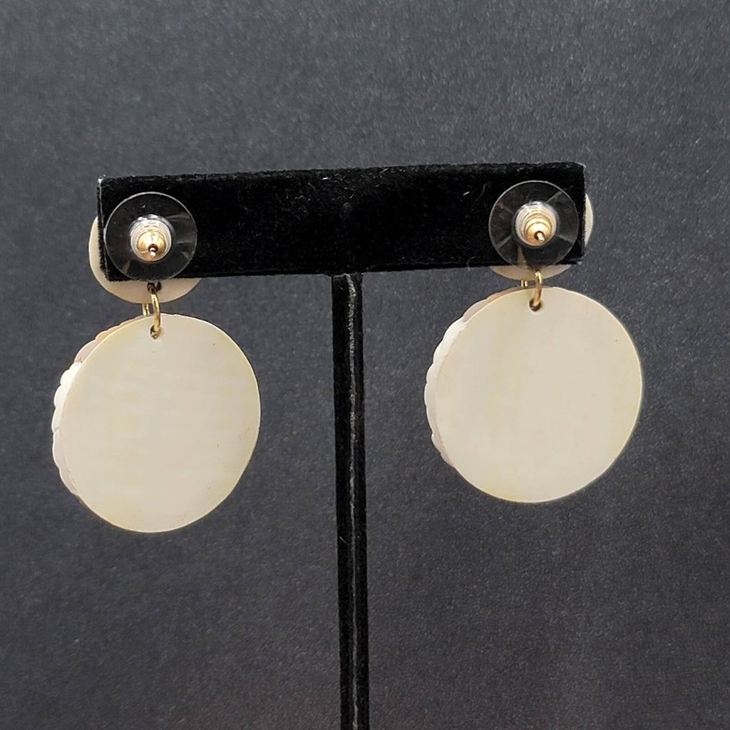 Pierced Earrings Brown White Braided Polymer Dangle 1 7/8"
