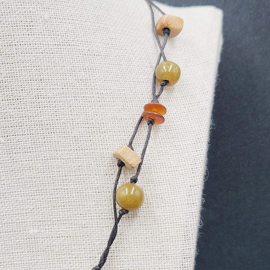 Necklace Glass Bead Shell Gemstone Bead on Black Cord 21"