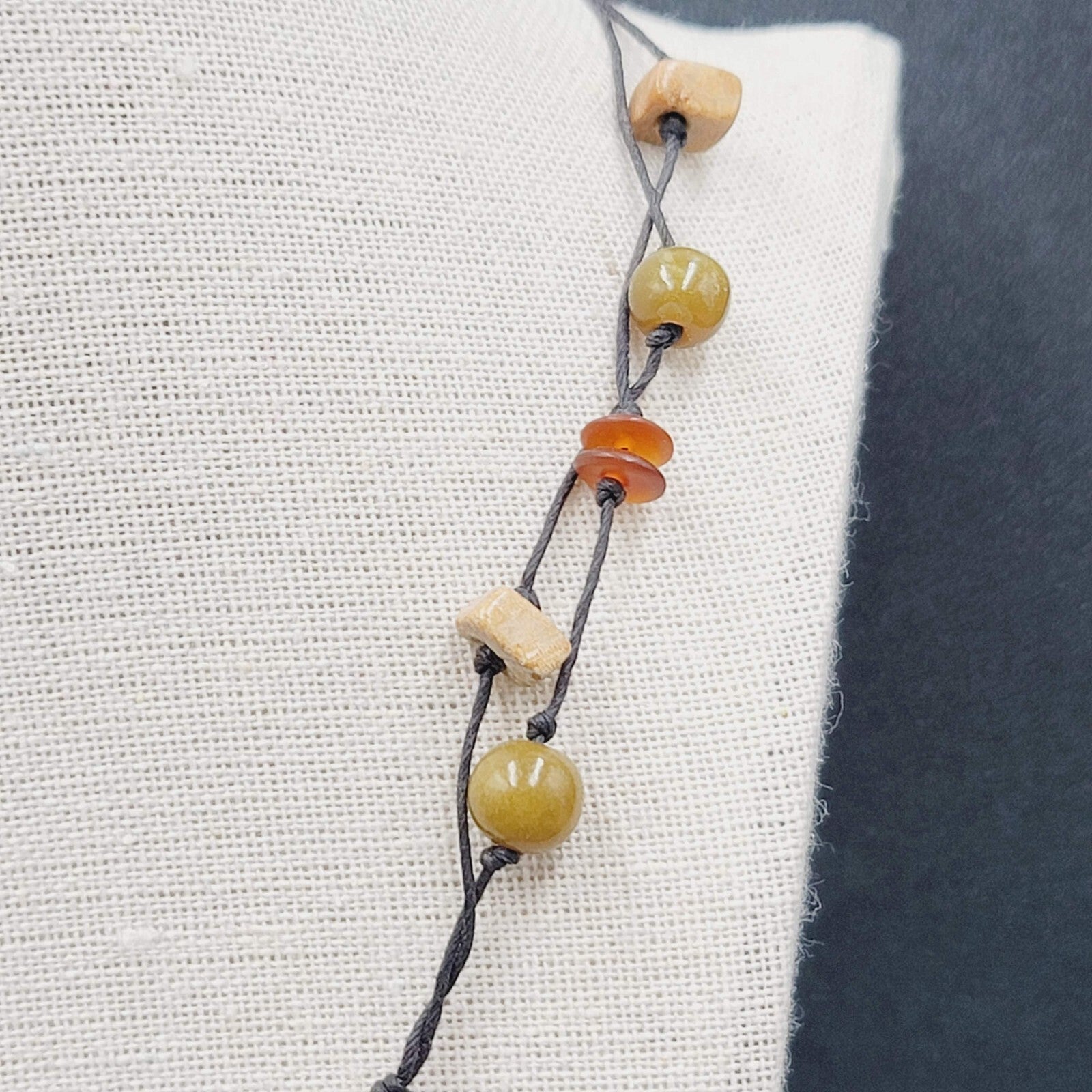 Necklace Glass Bead Shell Gemstone Bead on Black Cord 21"