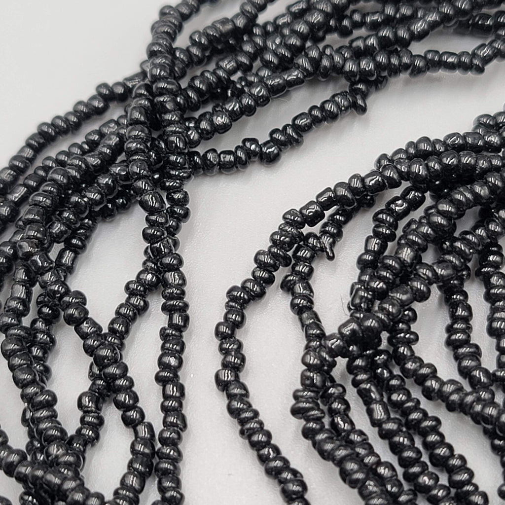 Multi Strand Black Seed Bead Necklace Oval Pendant Silver tone 18"