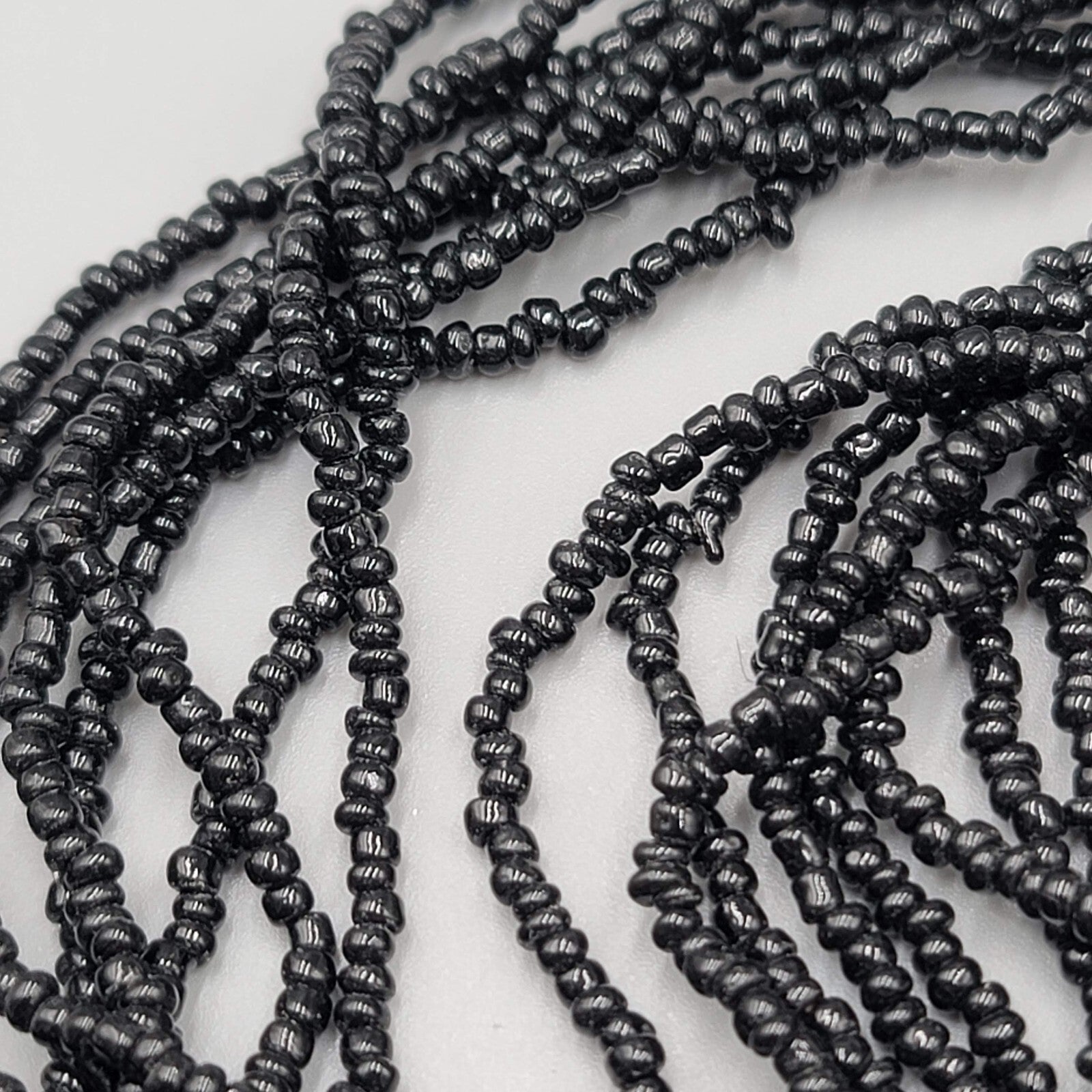 Multi Strand Black Seed Bead Necklace Oval Pendant Silver tone 18"