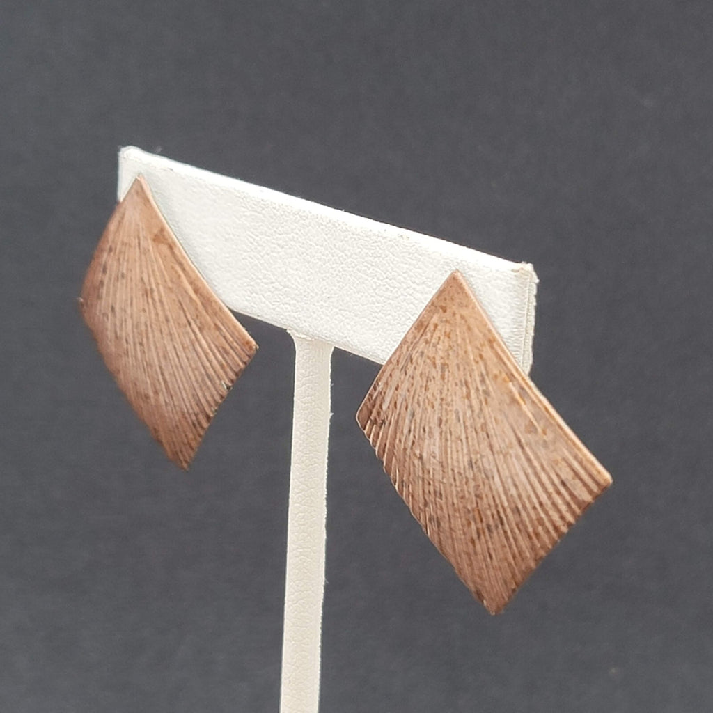 Vintage Pierced Earrings Painted Textured Square Drop 1 3/8"