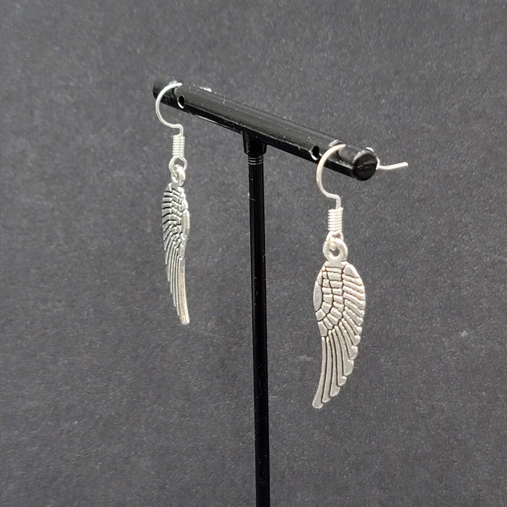 Pierced Earrings Feather Silver tone Dangle Angel Bird 1 1/8"