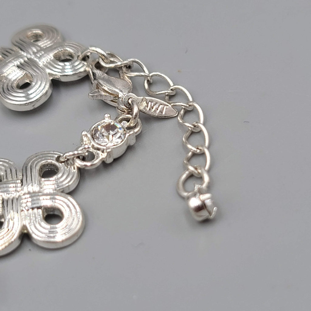 Ann Taylor Bracelet Silver Tone Crystal Accent Adjustable Toggle Chain 8 Inch NW