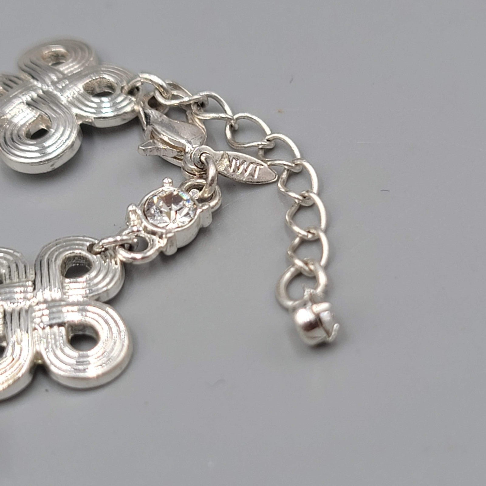 Ann Taylor Bracelet Silver Tone Crystal Accent Adjustable Toggle Chain 8 Inch NW