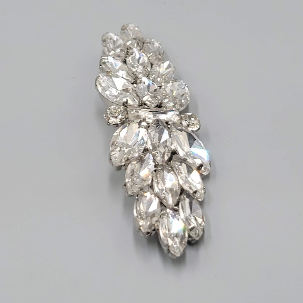 Vintage Long Clear Rhinestone Brooch Silver tone 3.75 in
