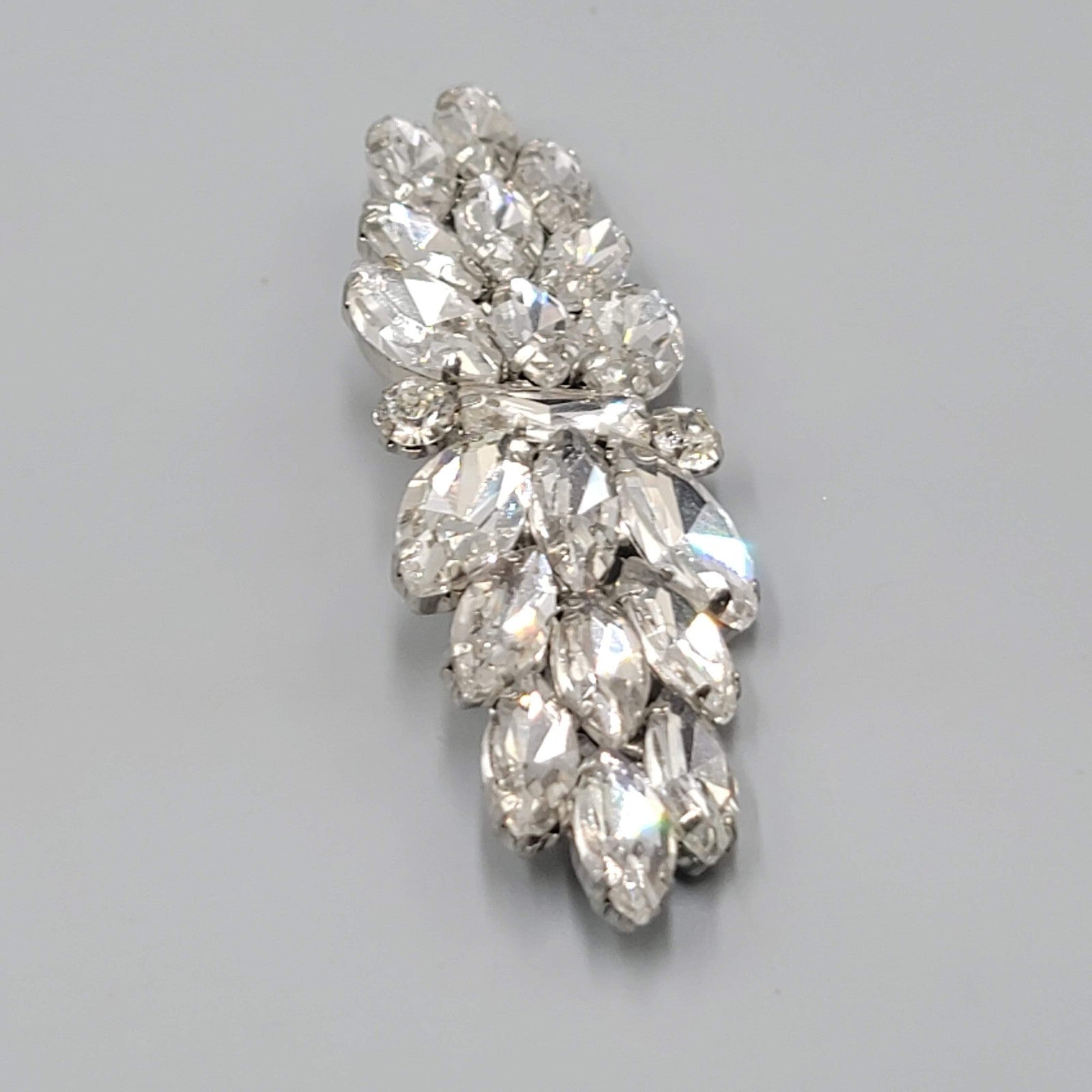 Vintage Long Clear Rhinestone Brooch Silver tone 3.75 in