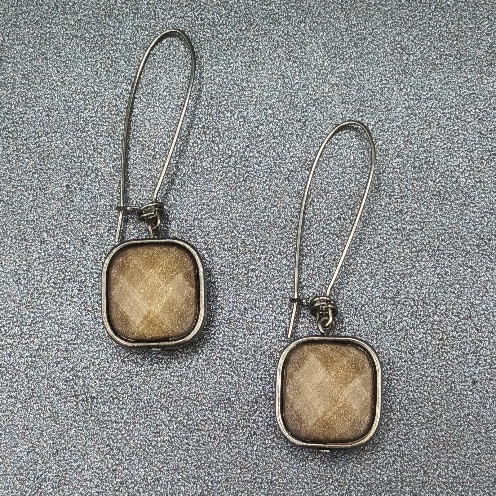 Pierced Earrings Black Metal Shimmer Faceted Dangle 2"