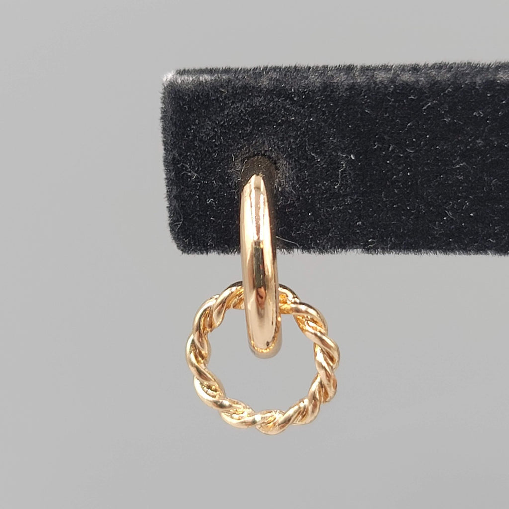 Double Small Hoops Pierced Earrings Gold tone Dangle 1"