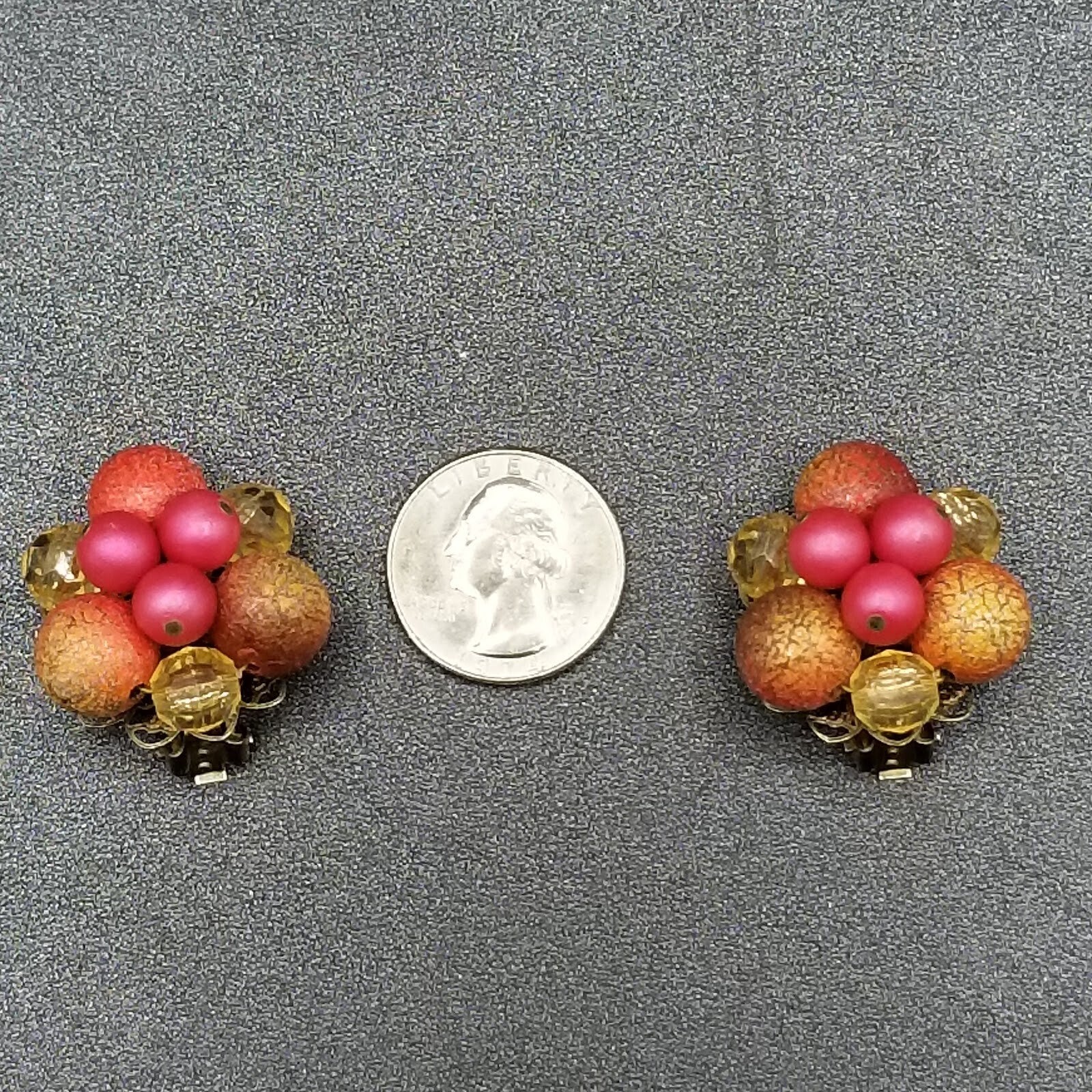 Vintage Clip On Pink Acrylic Bead Cluster Stud 1 1/4"