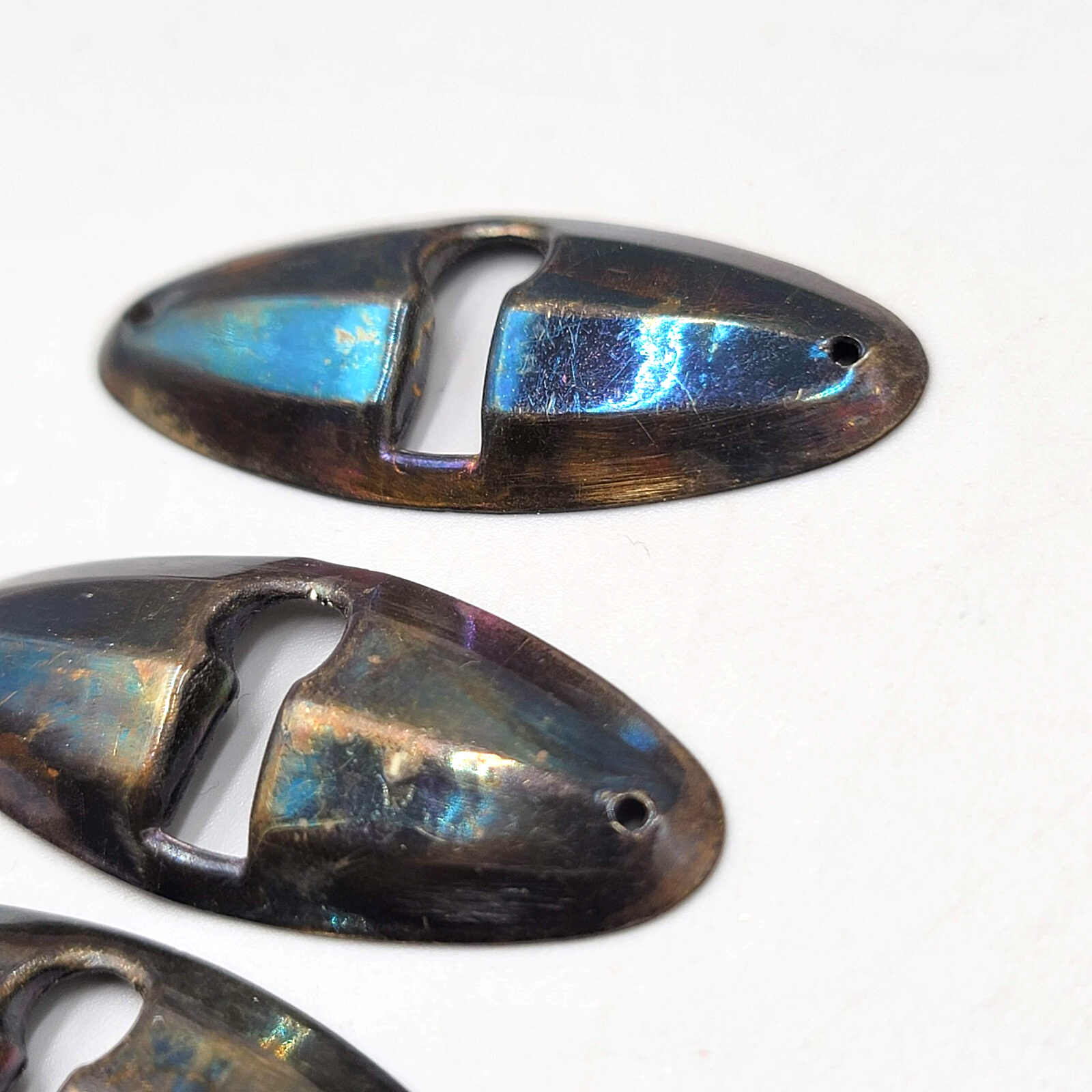 Vintage Skeleton Key hole Escutcheon Lot of 4 Hardware Iridescent Black