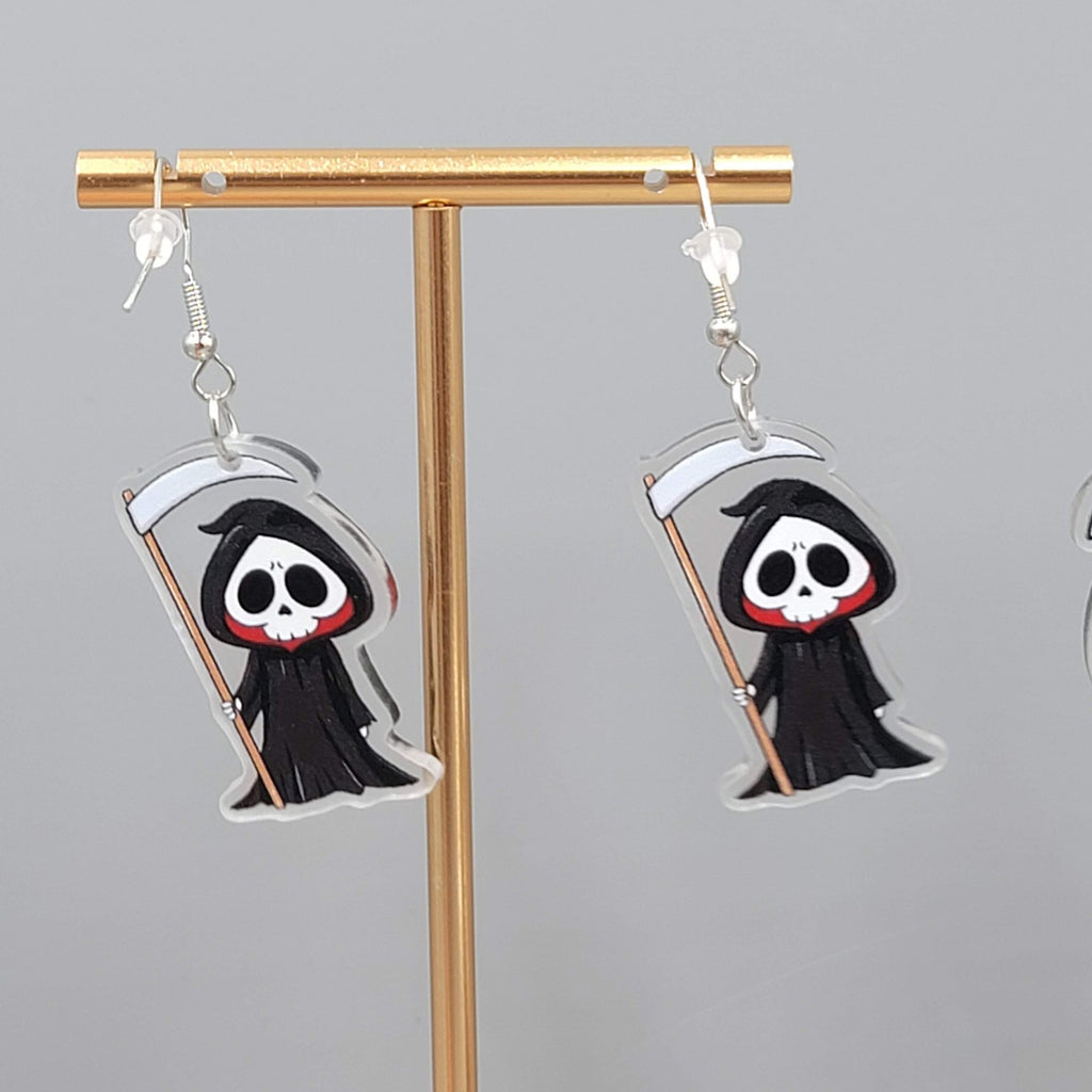 Halloween Grim Reaper Pierced Earrings Silver tone Dangle 1.5 in
