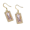 Pale Pink Rhinestone Rectangle Pierced Earrings Gold tone Dangle 7/8"