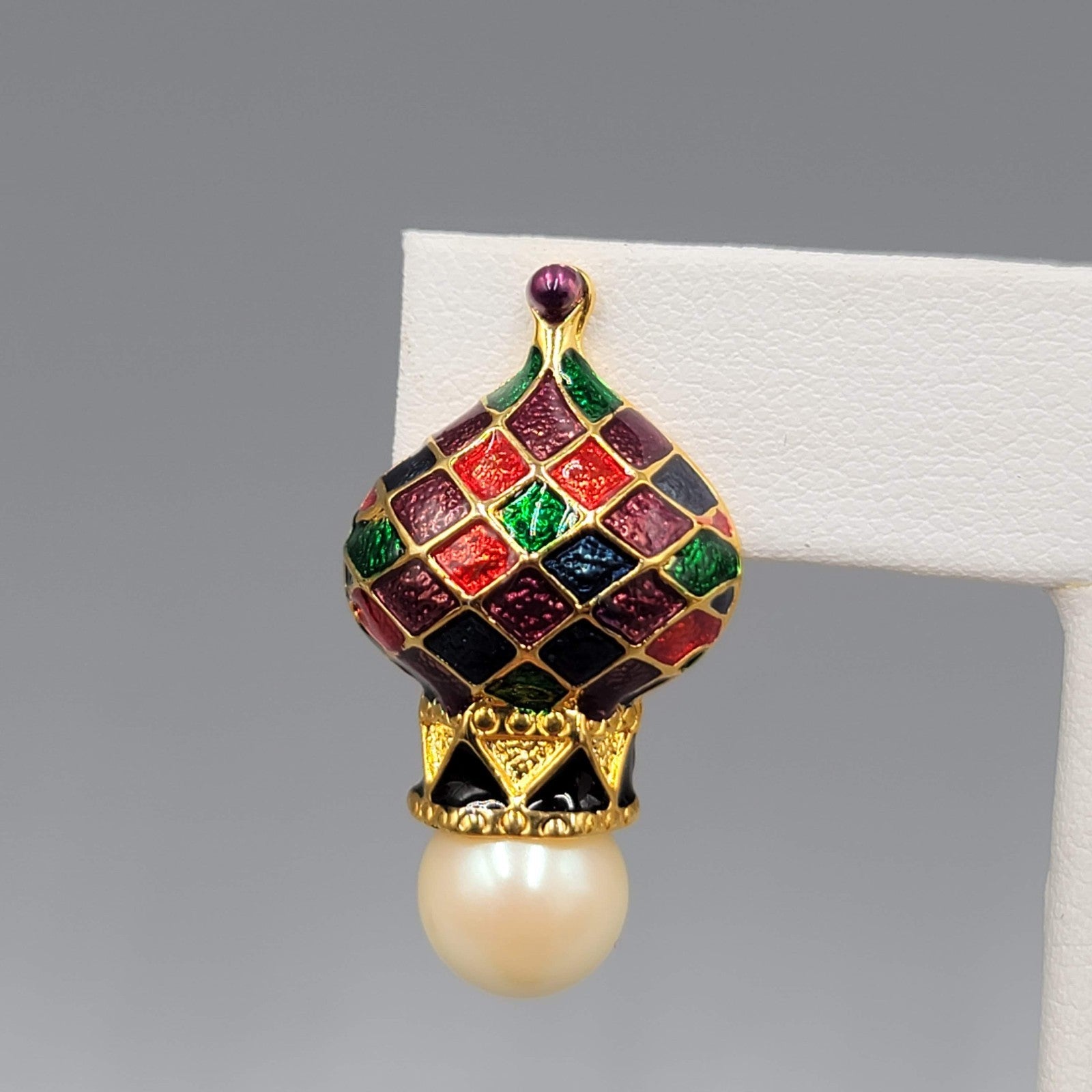 Joan Rivers Russian Cathedral Clip on Earrings Gold Plated Drop Enamel 1.25 in
