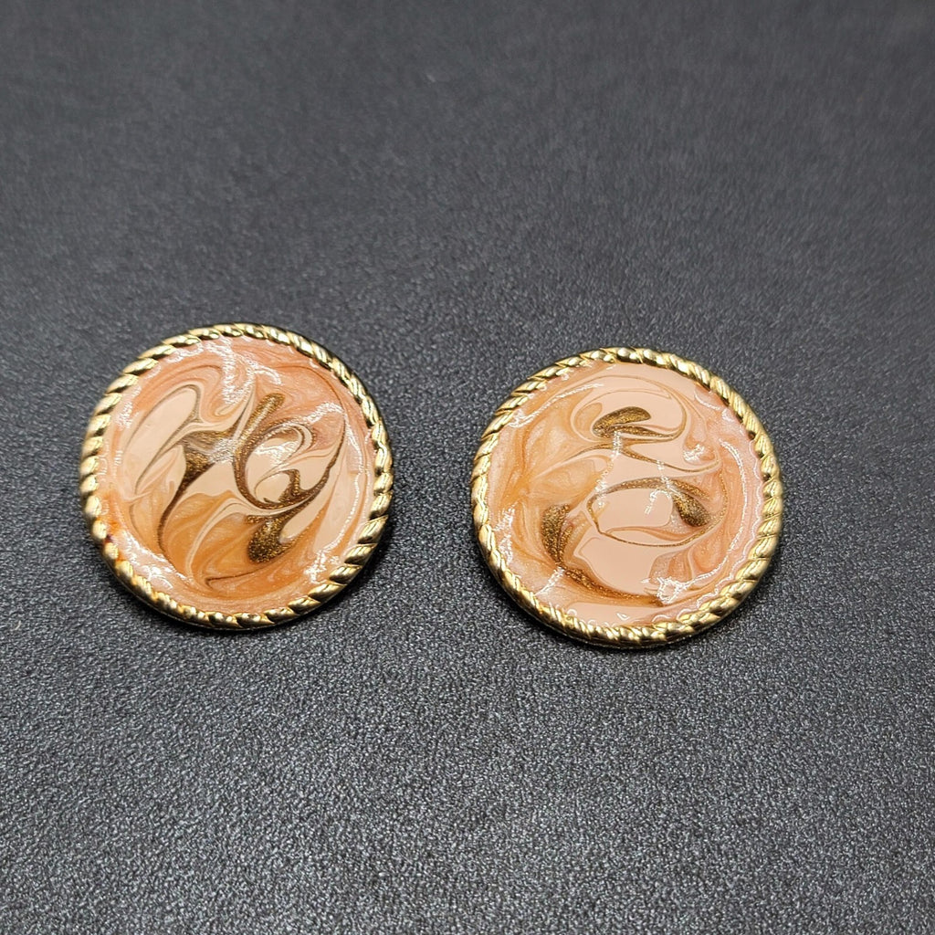 Vintage Clip on Earrings Gold tone Pink Enamel Swirl Round 1.5"
