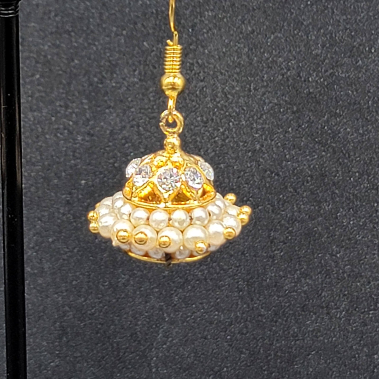 Pierced Earrings Gold Plated Chandelier Faux Pearl Beads 1"