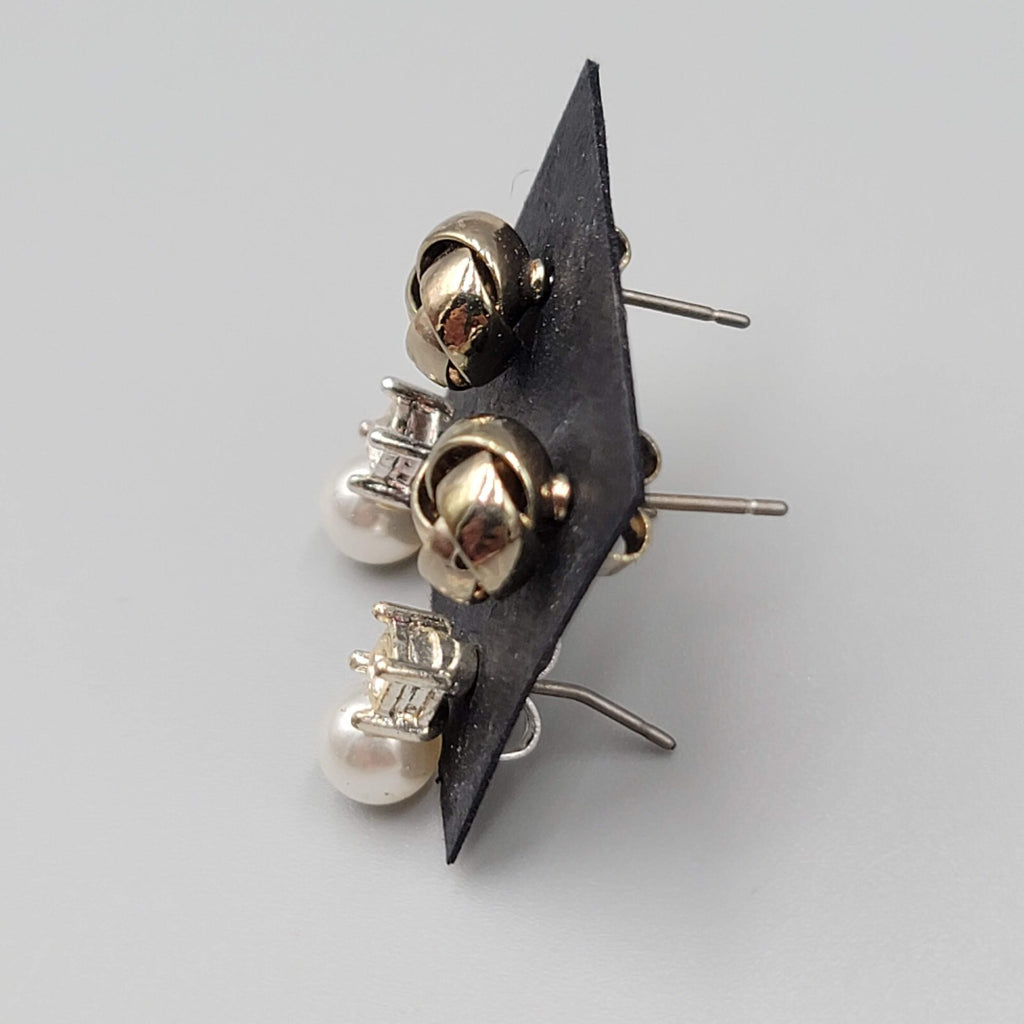 Stud Pierced Earrings Silver tone Rhinestone Faux Pearl Lot of 2