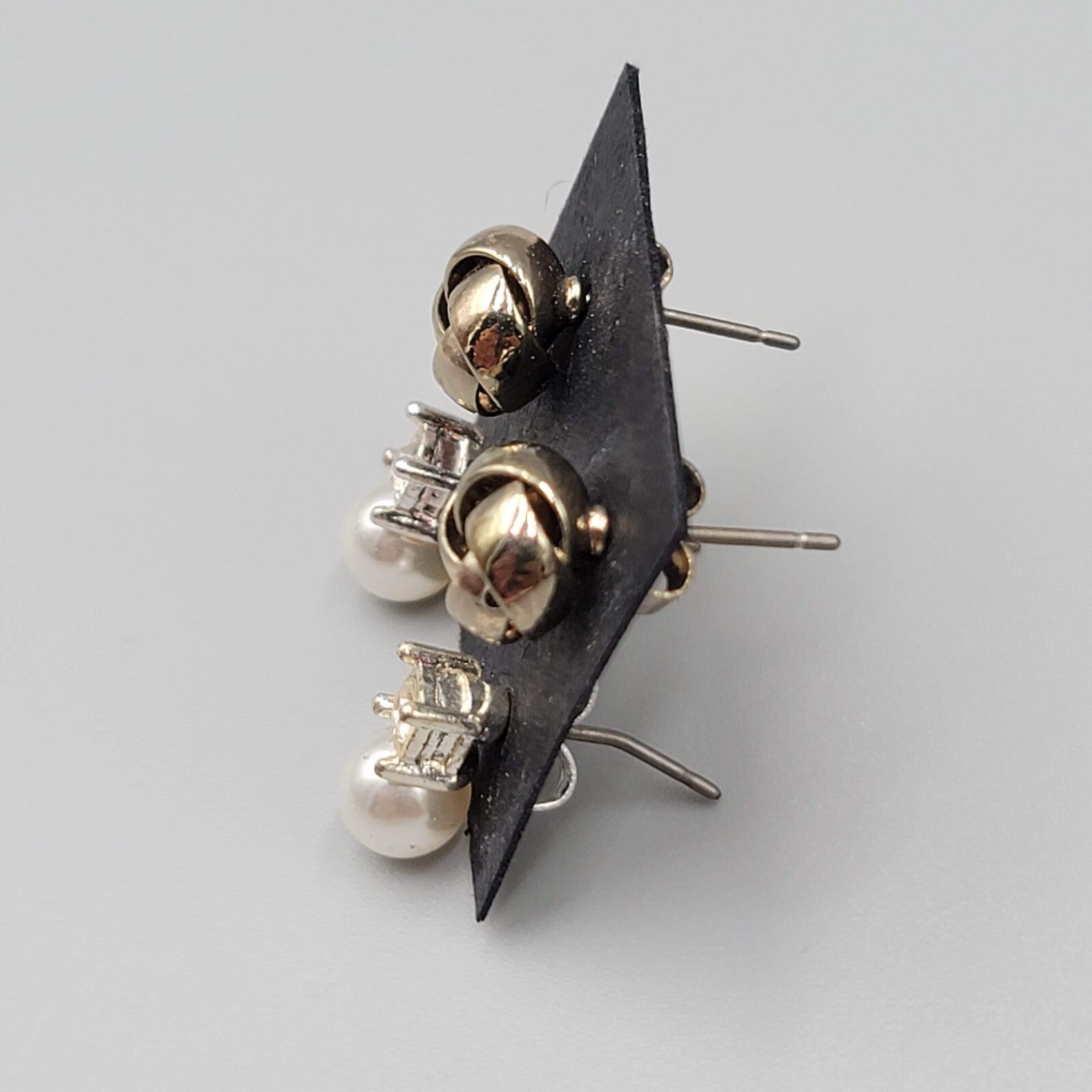 Stud Pierced Earrings Silver tone Rhinestone Faux Pearl Lot of 2