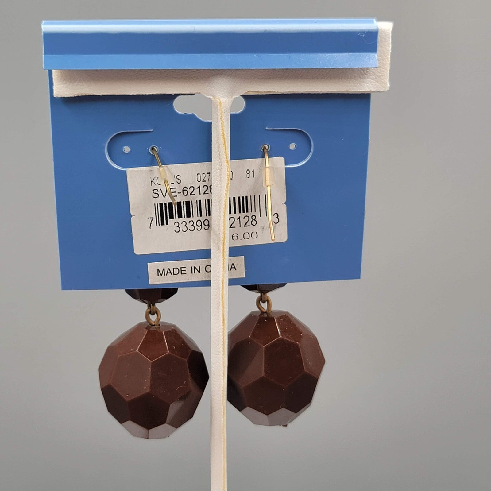Simply Vera Pierced Earrings Bronzetone Brown Plastic Bead Dangle Statement 2.25