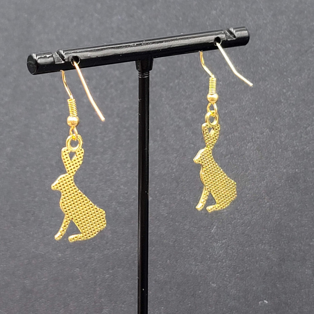 Jack Rabbit Pierced Earrings Dangle Gold tone 1"
