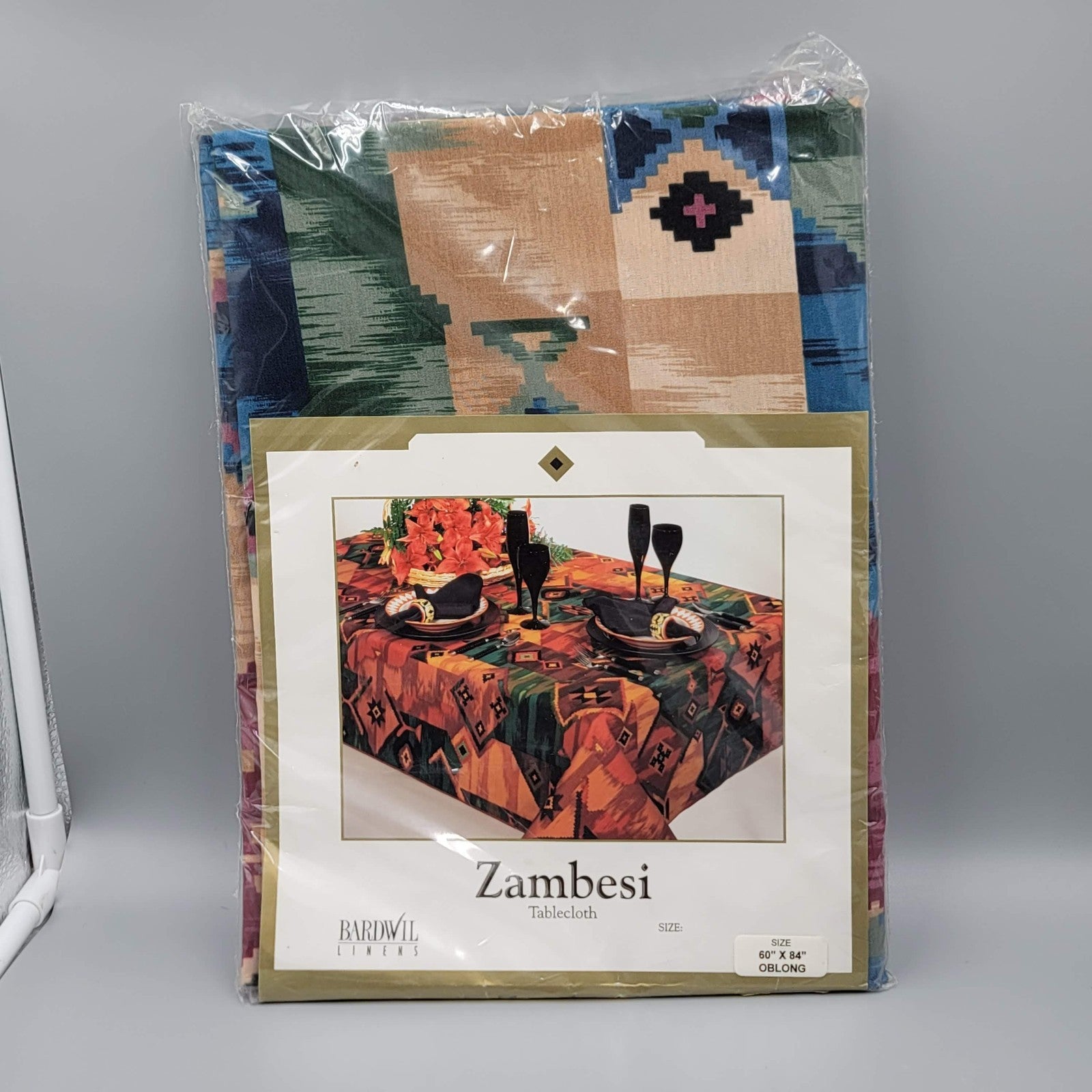 Vintage Bardwil Linens Zambesi African Print Tablecloth 60" x 84" Oblong NOS NEW
