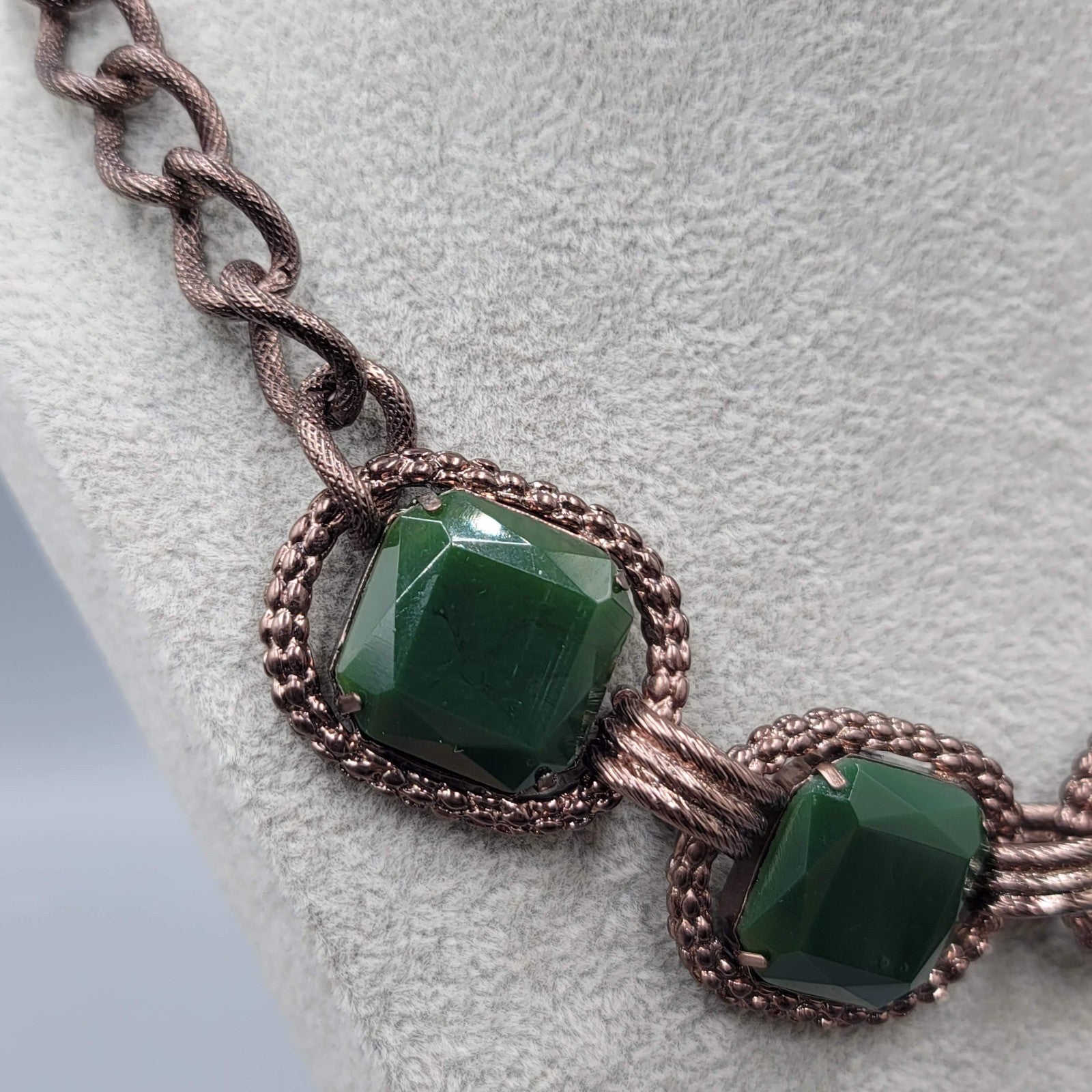 Talbots Necklace Large Statement Dark Bronze tone Green Accents 18 in Toggle