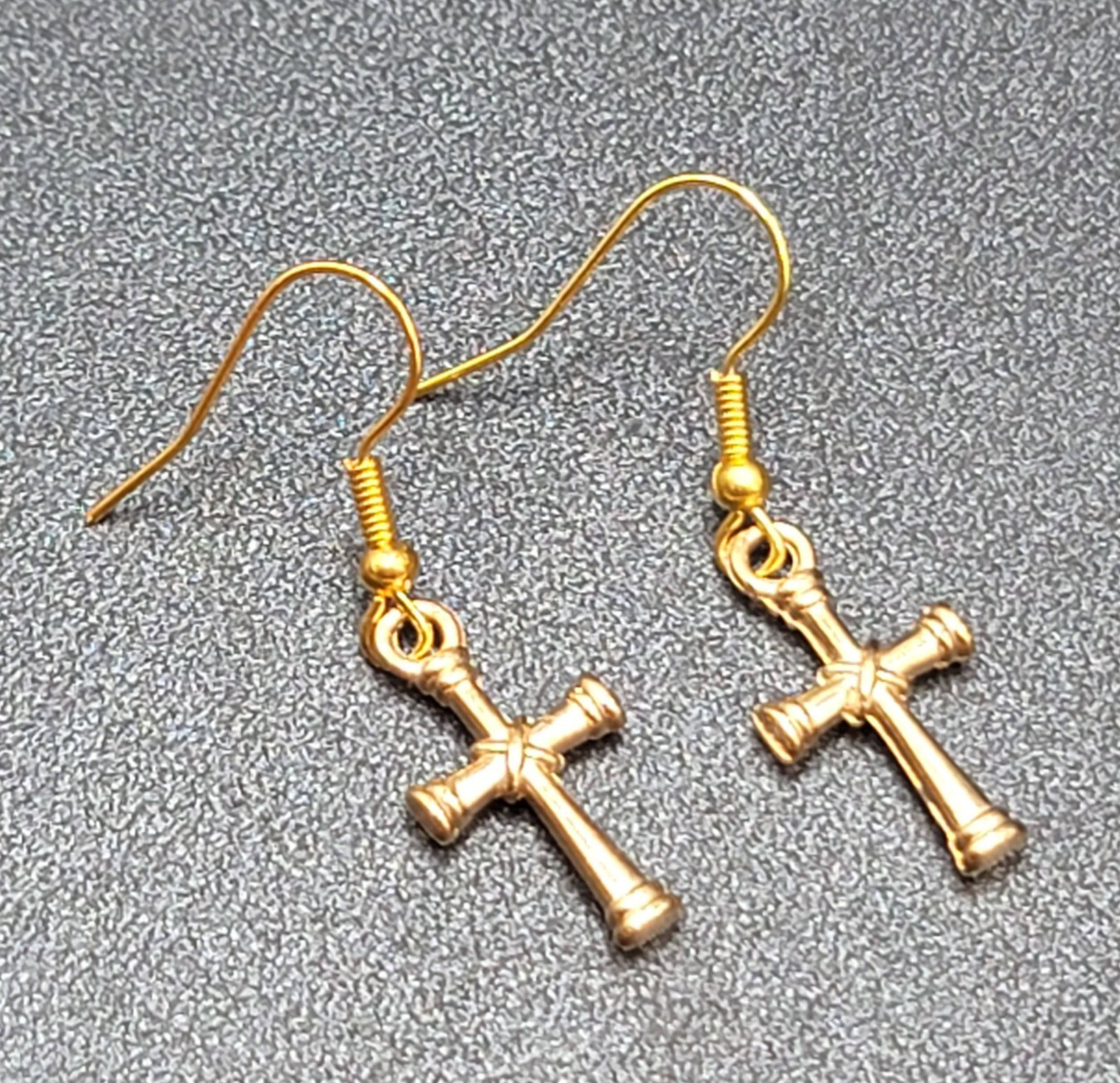 Cross Pierced Earrings Gold tone Dangle 3/4"
