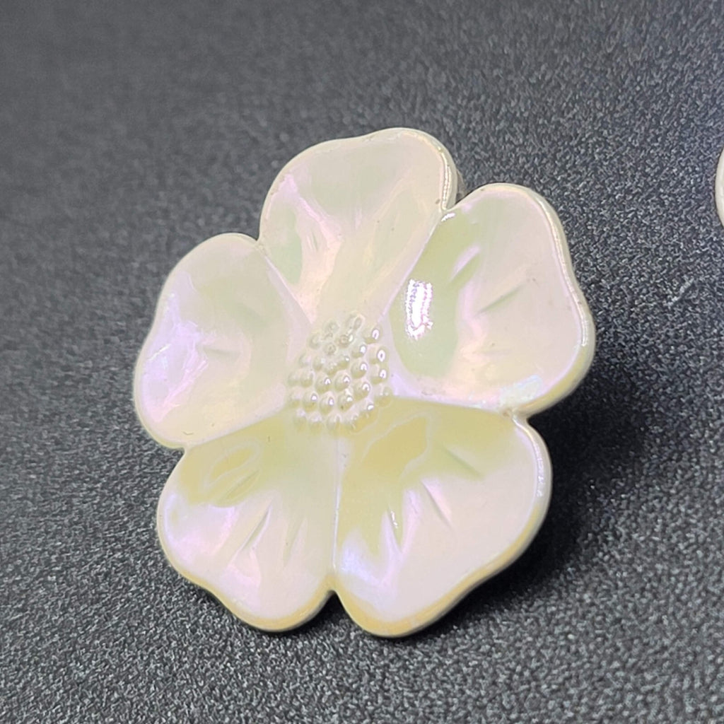 Pierced Earrings Enamel Flower Iridescent Drop 1.25"
