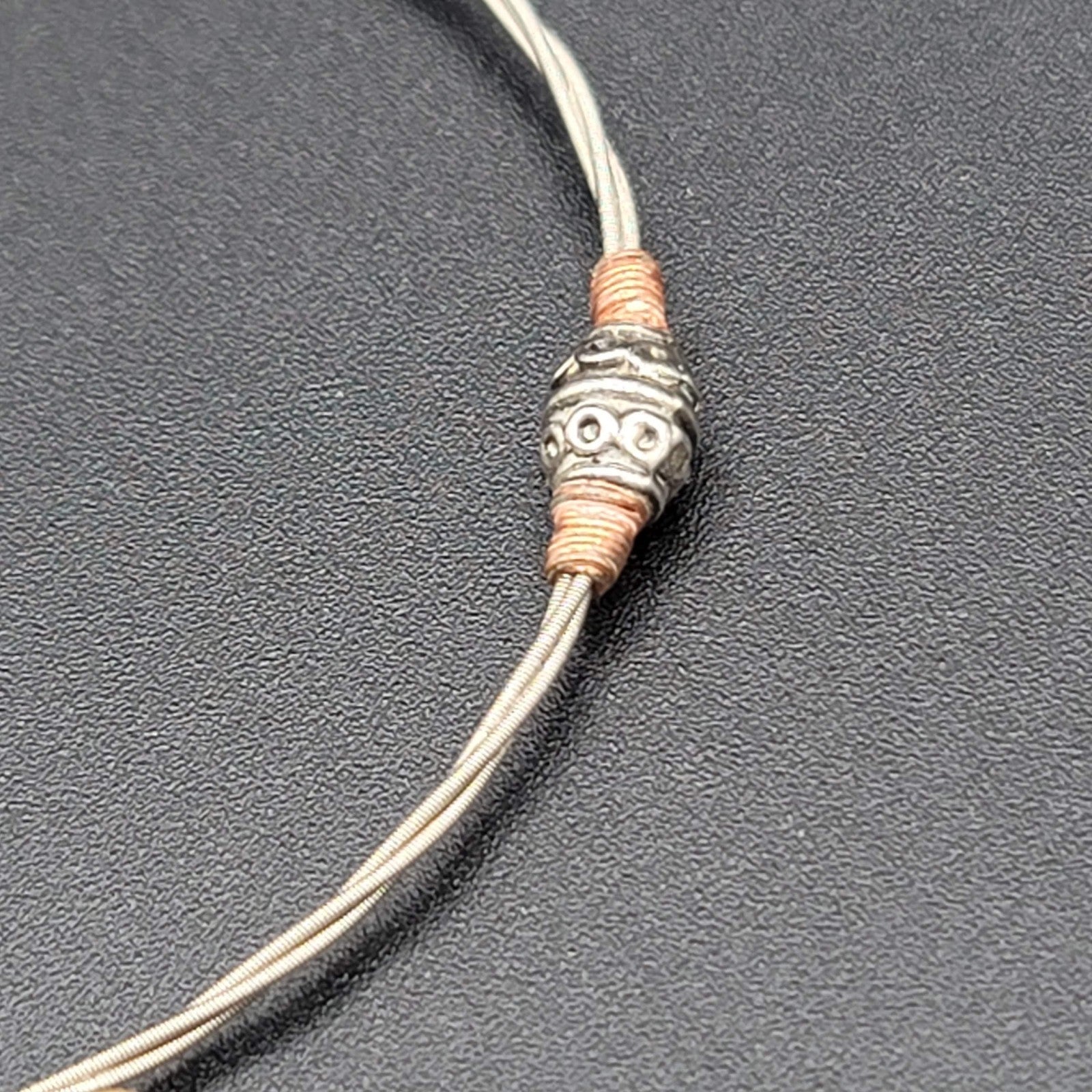 Guitar String Bangle Bracelet Cowboy Boot Charm Silver tone