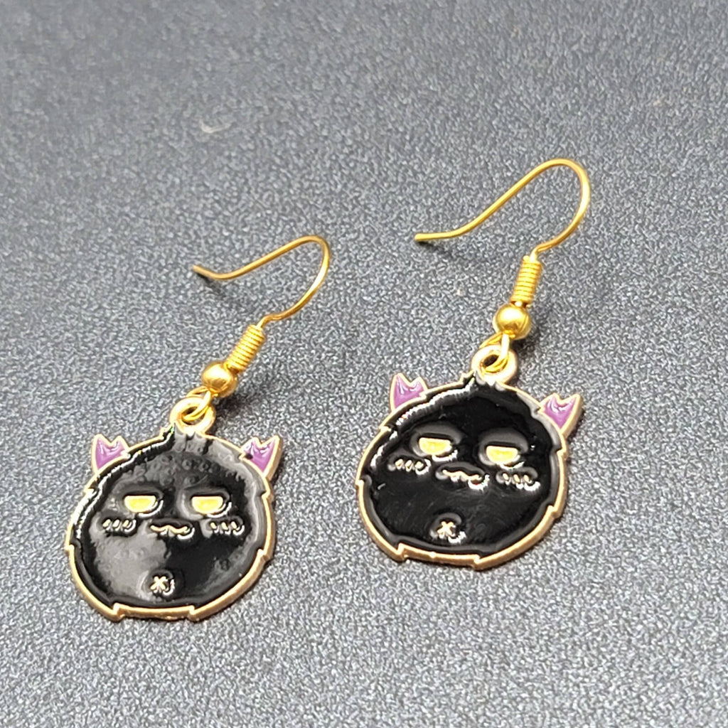 Bat Pierced Earrings Gold tone Enamel Halloween Dangle 7/8"