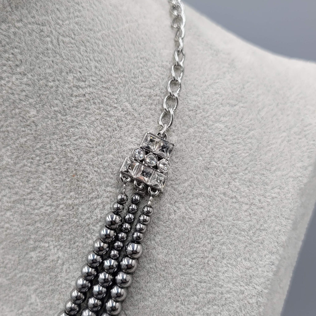 Lia Sophia Necklace Silver Plated Gunmetal Graduated Beads Just Lovely!!