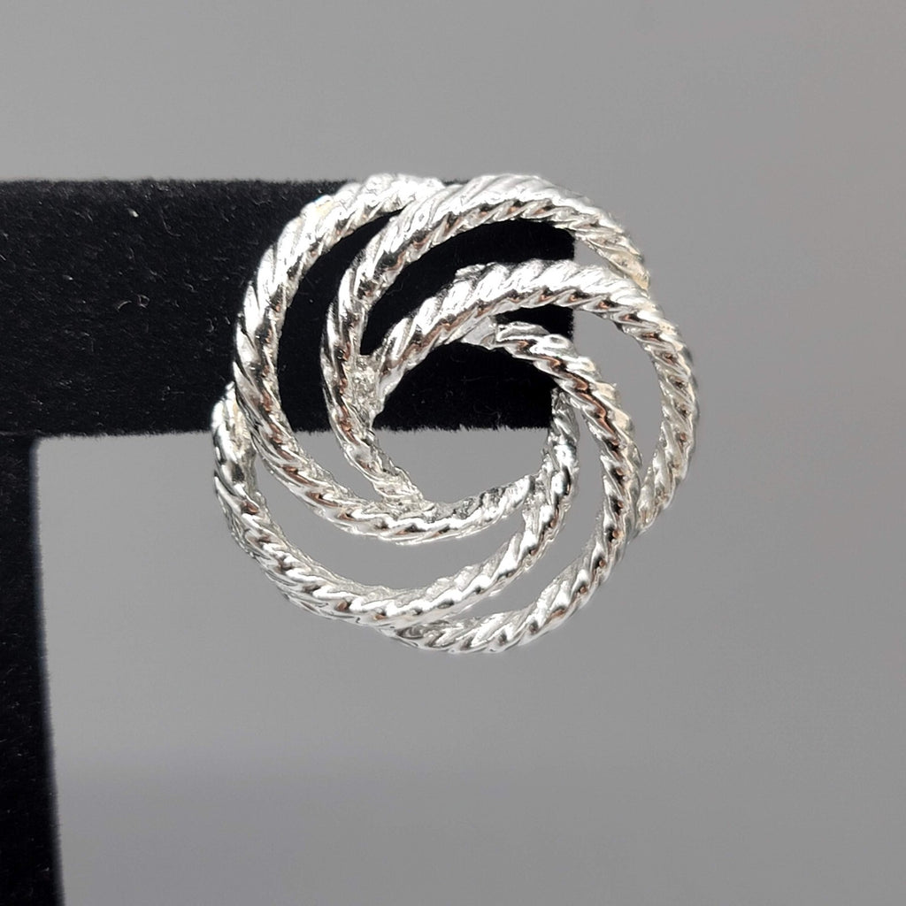 Pierced Earrings Silver tone Open Work Swirl Drop 1"
