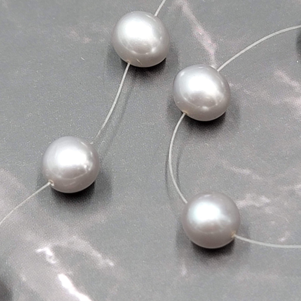 Sterling Silver Real Gray Pearl Station Necklace 16"