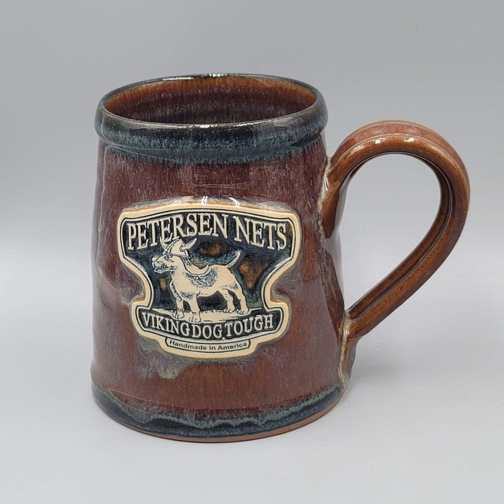 Petersen Nets Coffee Mug Viking Dog Tough Drip Glaze Pottery Signed