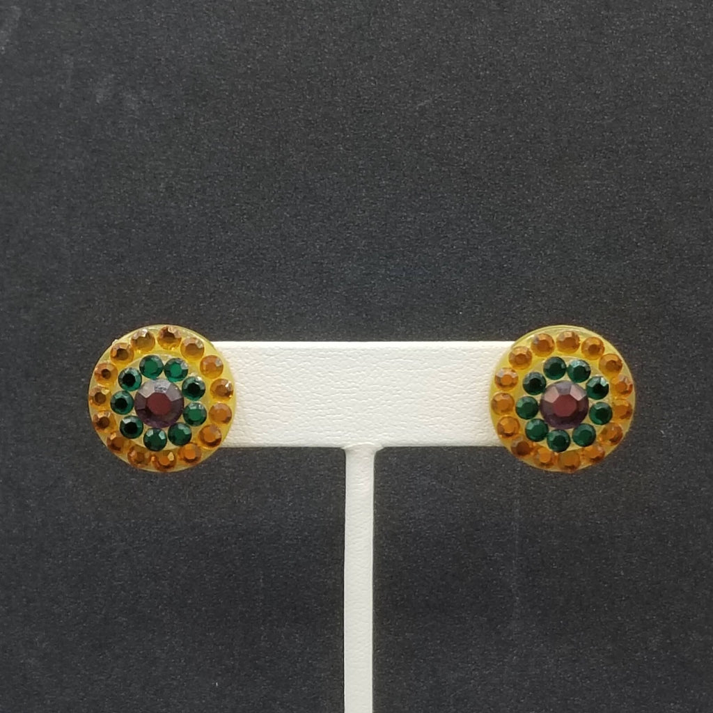 Pierced Earrings Multicolor Crystal Button Style Drop Stud 3/4"