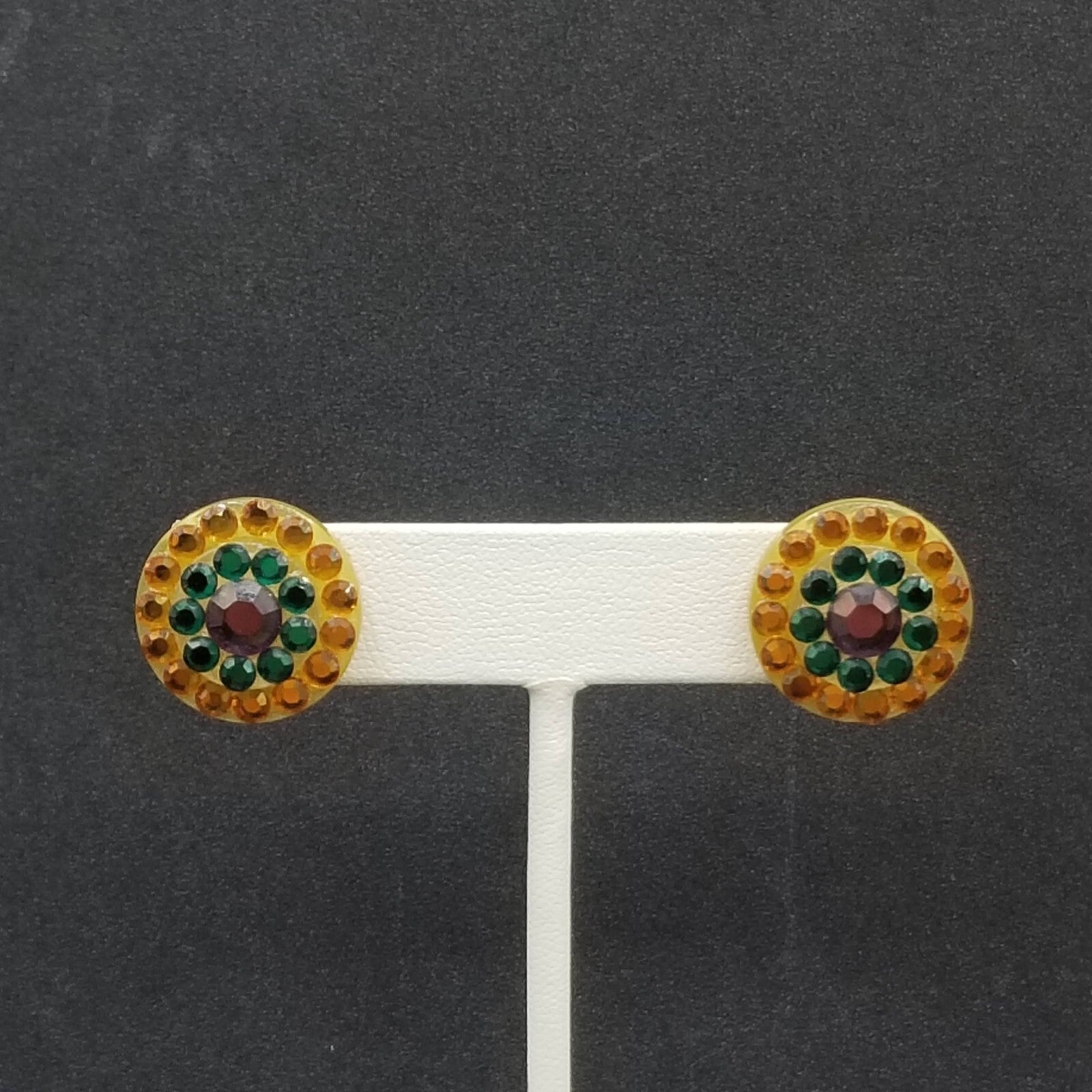 Pierced Earrings Multicolor Crystal Button Style Drop Stud 3/4"
