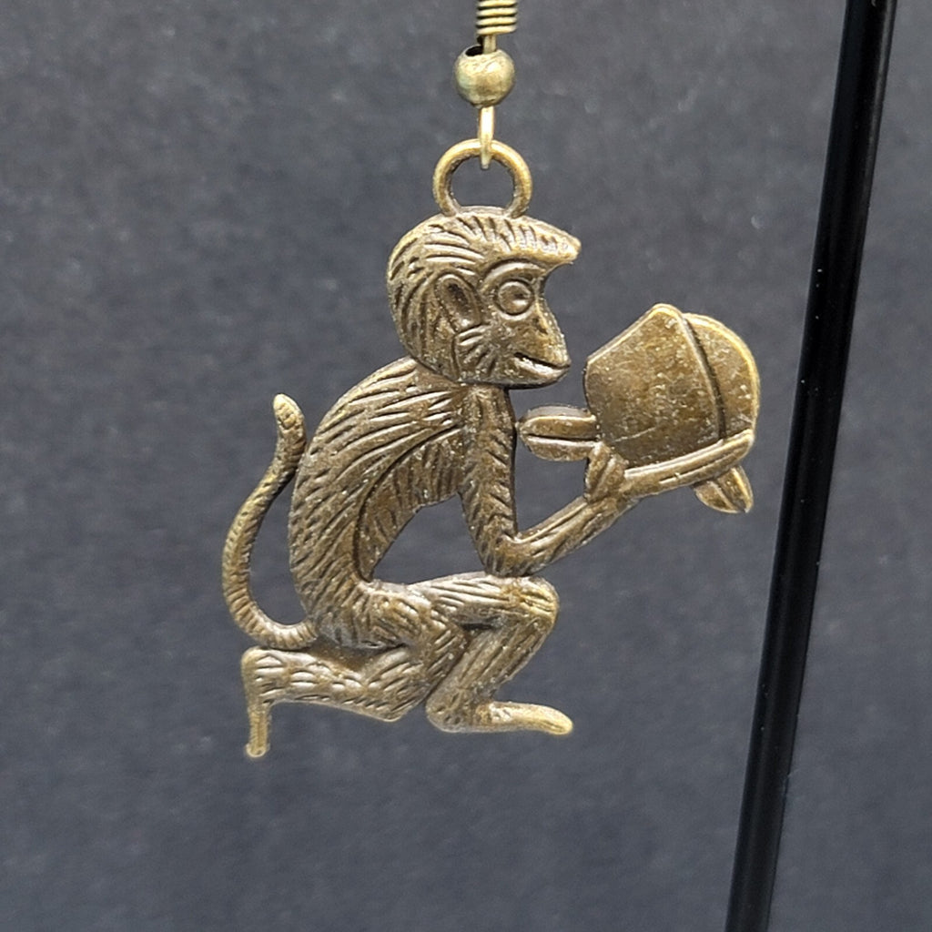 New Monkey Pierced Earrings Bronze tone Dangle 1.25"