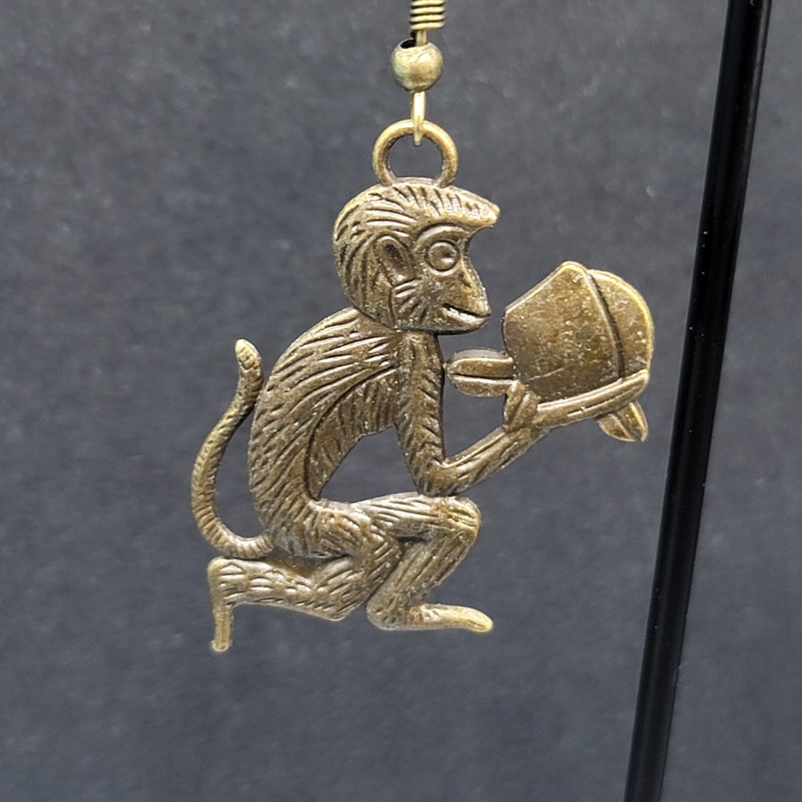 New Monkey Pierced Earrings Bronze tone Dangle 1.25"