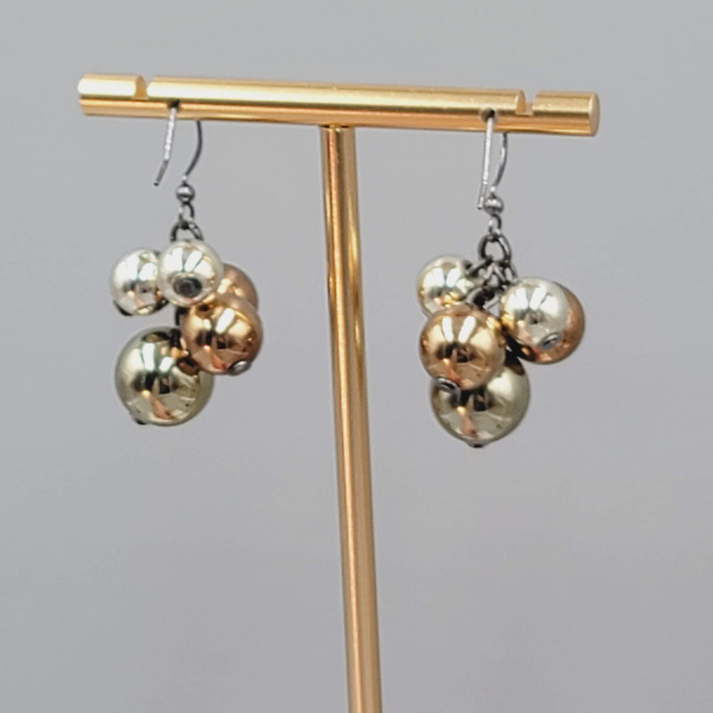 Multi Tone Metal Cluster Beads Pierced Earrings Dangle 1"