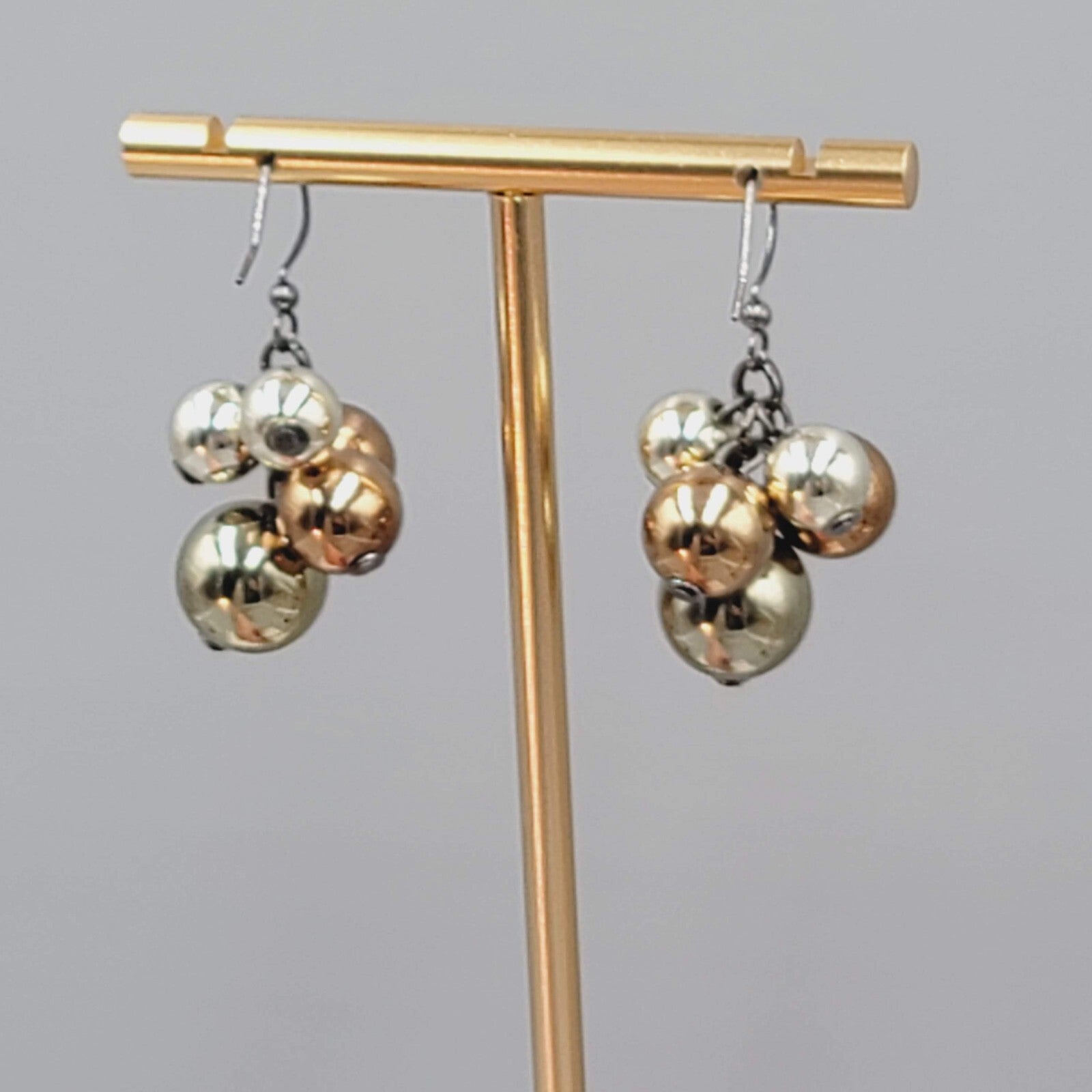 Multi Tone Metal Cluster Beads Pierced Earrings Dangle 1"