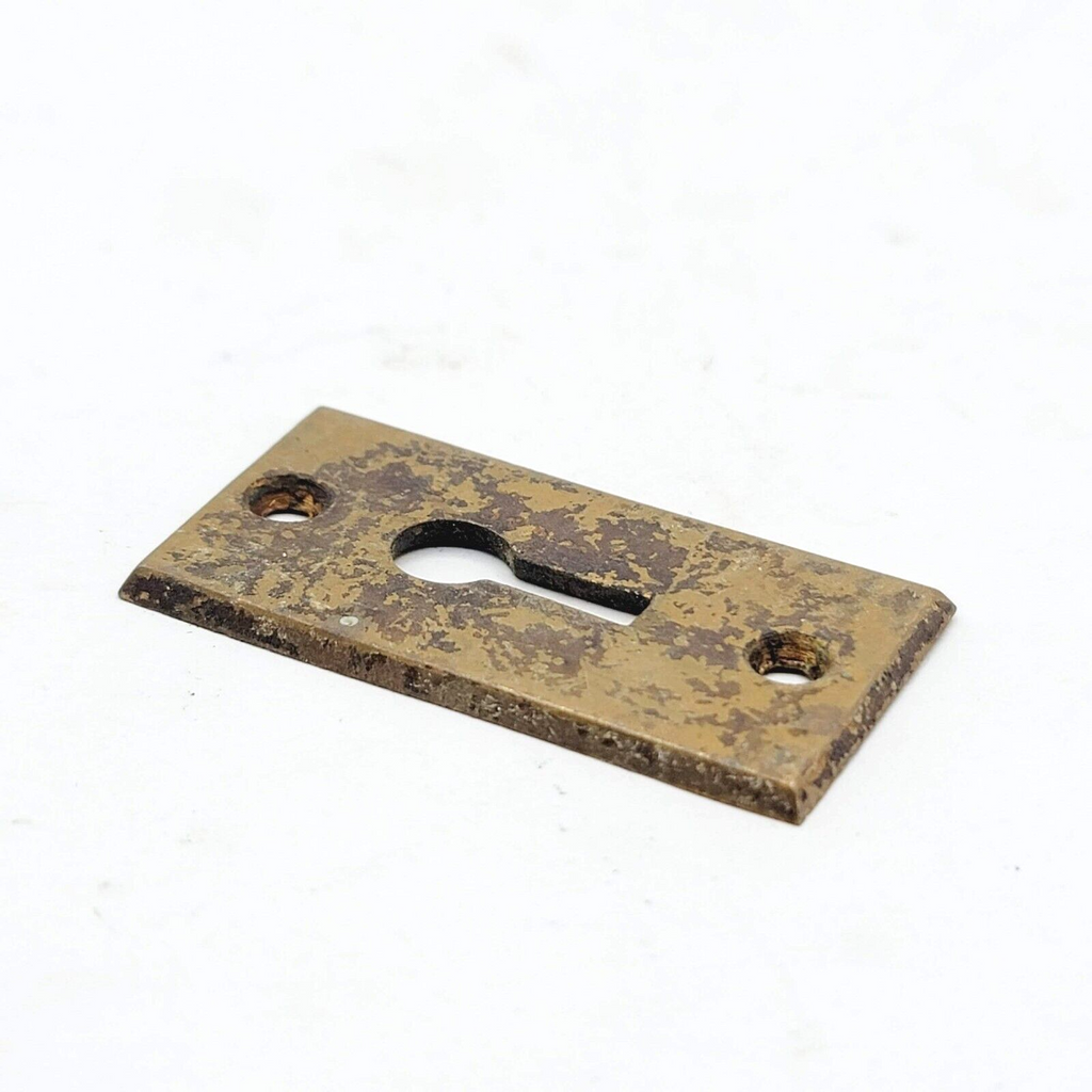 Vintage Brass Rectangle Skeleton Key hole Escutcheon Salvage 1 7/8" x 1"