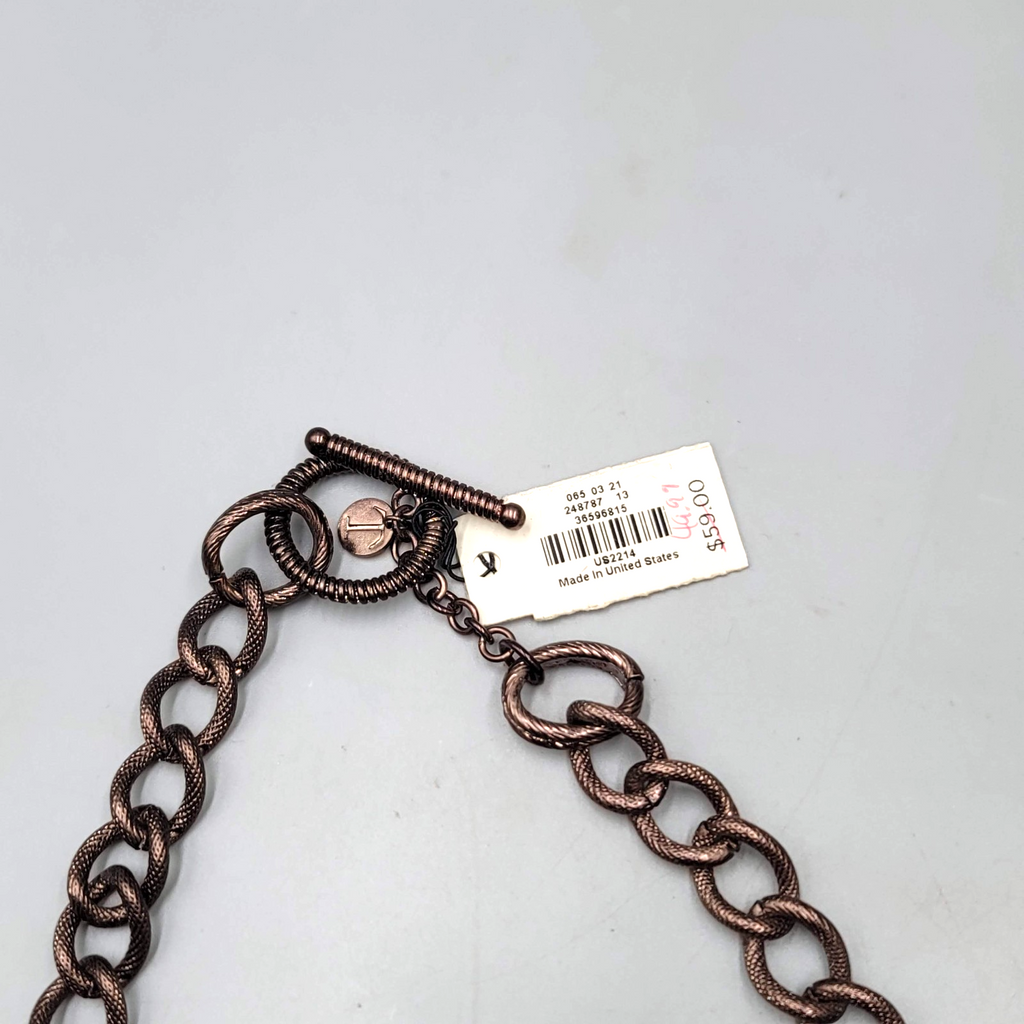 Talbots Necklace Large Statement Dark Bronze tone Green Accents 18 in Toggle