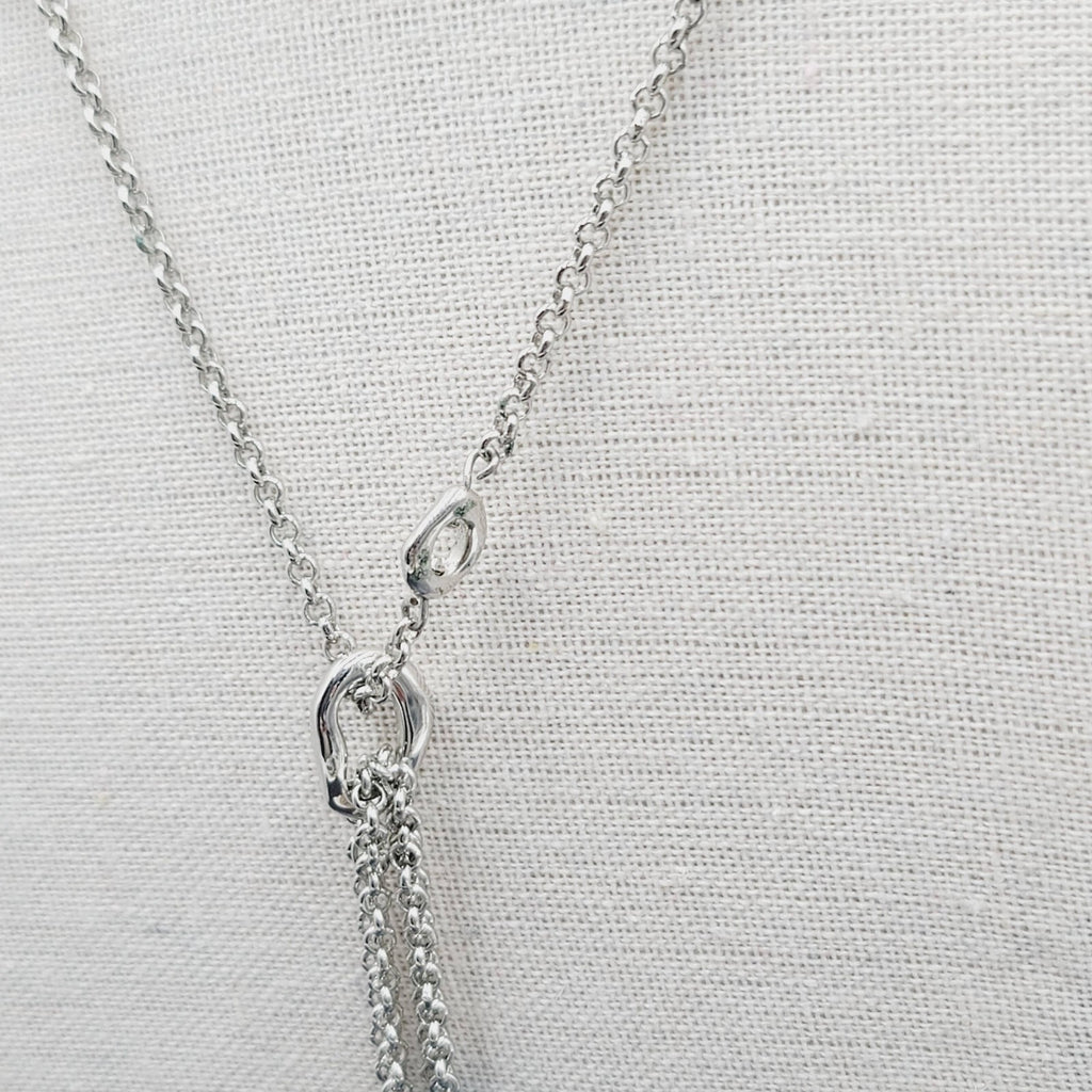 Y Necklace Hematite Silver tone Blue Bead Accent Multi Chain 18" + 5"